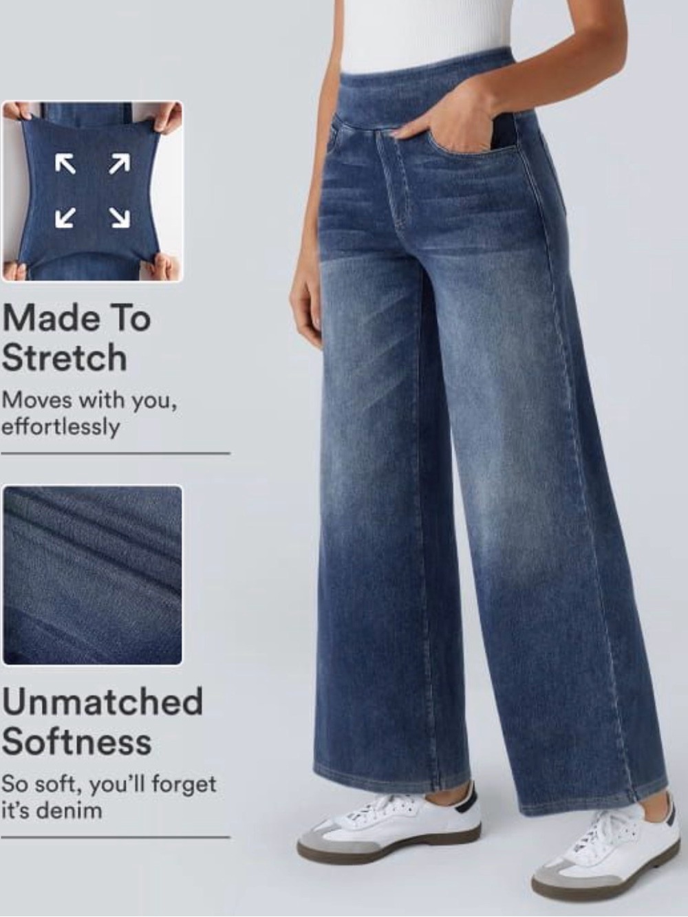 Halara Flex™ High Waisted Pockets Baggy Wide Leg Washed Casual Jeans size small